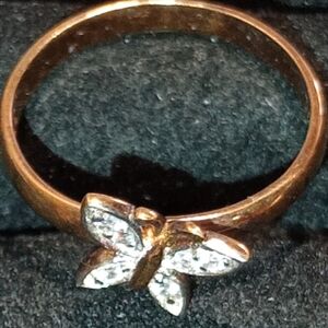 Vintage Sterling Silver Butterfly Ring With Clear Gemstones